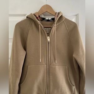 Burberry Womens Honey Cotton Check Detail Zipped Jersey Hoodie size L